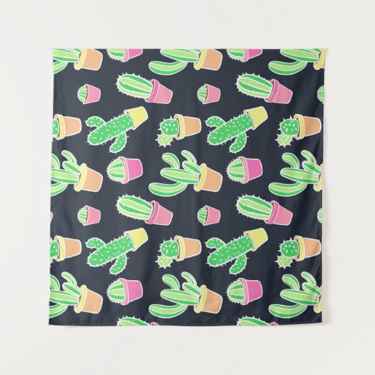 Neon Waterverf Cacti in Pots Pattern Wandkleed (Voorkant)