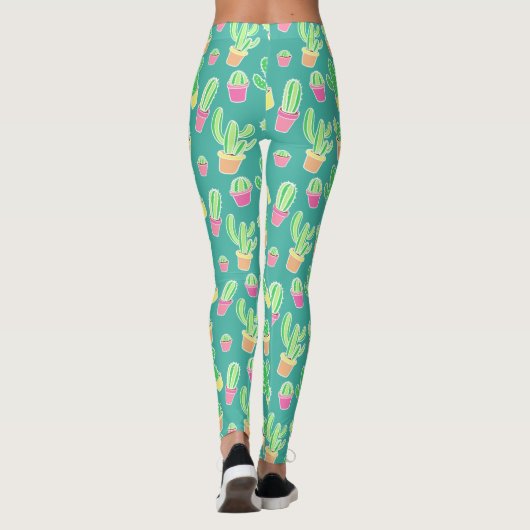 Neon Waterverf cactus in pottenpatroon 2 Leggings (Achterkant)