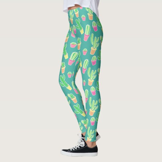 Neon Waterverf cactus in pottenpatroon 2 Leggings (Links)