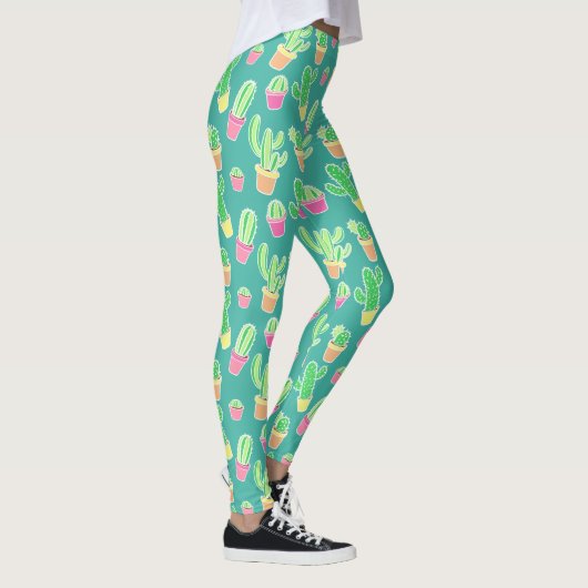 Neon Waterverf cactus in pottenpatroon 2 Leggings (Rechts)