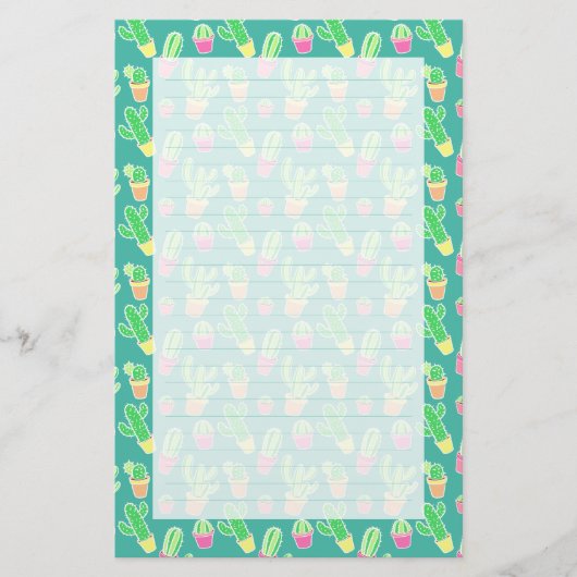 Neon Waterverf cactus in pottenpatroon Briefpapier (Voorkant)