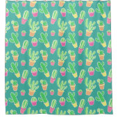 Neon Waterverf cactus in pottenpatroon Douchegordijn (Voorkant)
