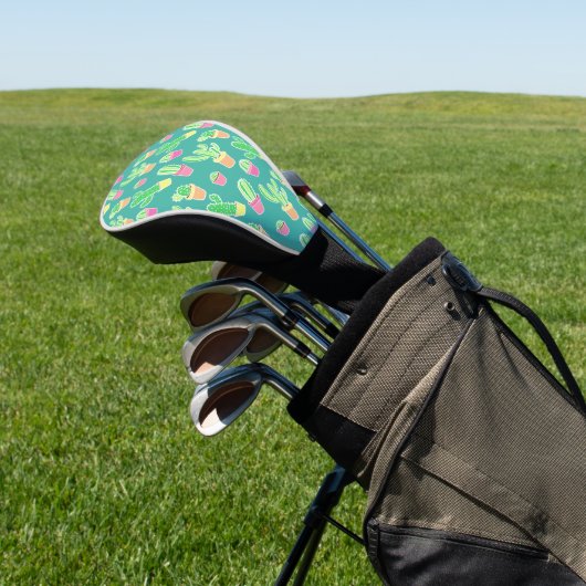 Neon Waterverf cactus in pottenpatroon Golfheadcover (Insitu)