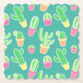 Neon Waterverf cactus in pottenpatroon Kartonnen Onderzetters (Voorkant)