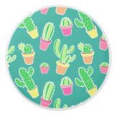 Neon Waterverf cactus in pottenpatroon Keramische Knop (Voorkant)