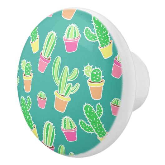 Neon Waterverf cactus in pottenpatroon Keramische Knop (Rechts)