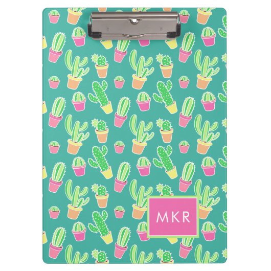 Neon Waterverf cactus in pottenpatroon Klembord (Voorkant)