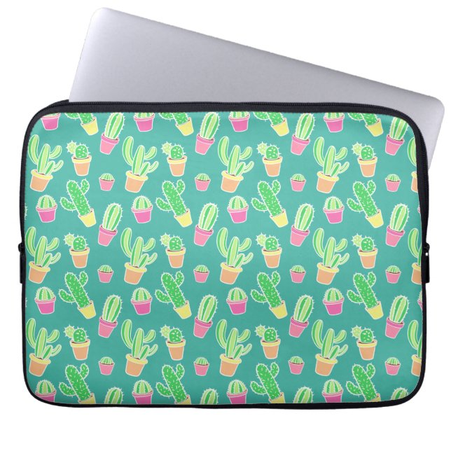 Neon Waterverf cactus in pottenpatroon Laptop Sleeve (Voorkant)