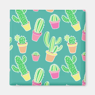 Neon Waterverf cactus in pottenpatroon Magneet