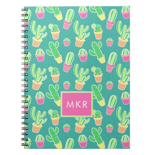 Neon Waterverf cactus in pottenpatroon Notitieboek (Voorkant)