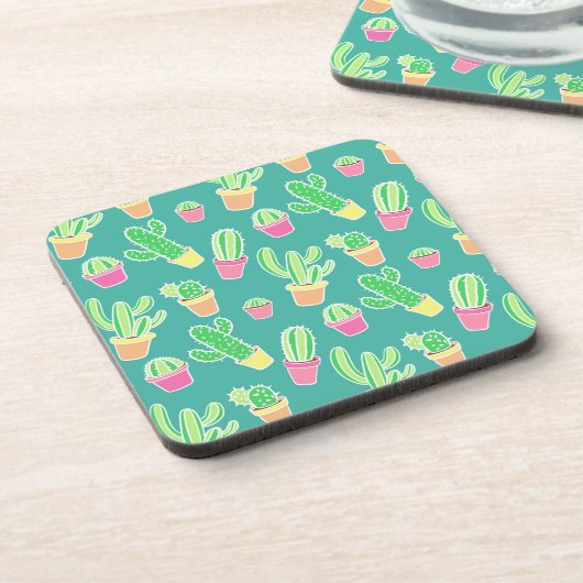 Neon Waterverf cactus in pottenpatroon Onderzetter (Linkerzijde)