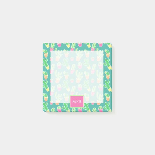 Neon Waterverf cactus in pottenpatroon Post-it® Notes (Voorkant)