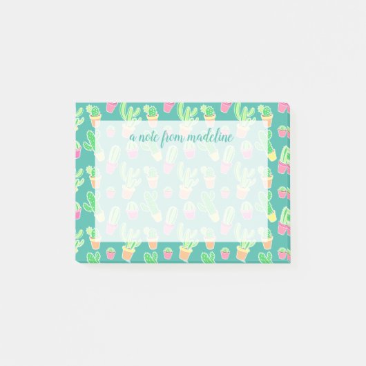 Neon Waterverf cactus in pottenpatroon Post-it® Notes (Voorkant)