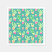 Neon Waterverf cactus in pottenpatroon Servet (Voorkant)