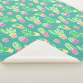 Neon Waterverf cactus in pottenpatroon Sherpa Deken (3/4)