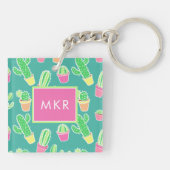 Neon Waterverf cactus in pottenpatroon Sleutelhanger (Achterkant)