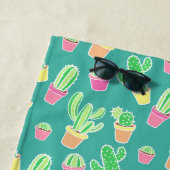 Neon Waterverf cactus in pottenpatroon Strandlaken (In situ)