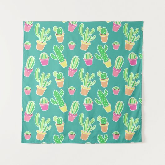 Neon Waterverf cactus in pottenpatroon Wandkleed (Voorkant (horizontaal))