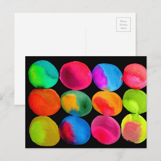 Neon Waterverf cirkel patroon abstracte kunstkleur Briefkaart (Voorkant / Achterkant)