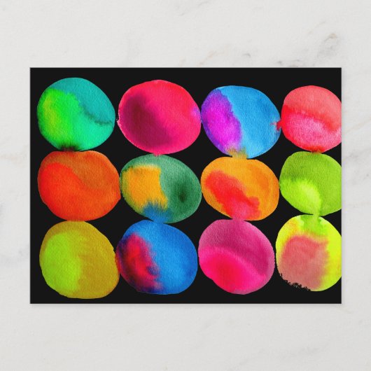 Neon Waterverf cirkel patroon abstracte kunstkleur Briefkaart (Voorkant)
