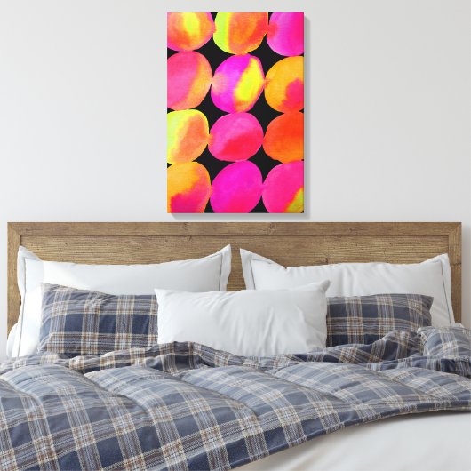 Neon Waterverf cirkel patroon abstracte kunstkleur Canvas Afdruk (Insitu (Slaapkamer))