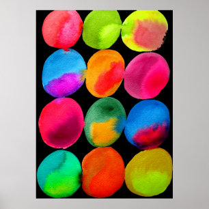Neon Waterverf cirkel patroon abstracte kunstkleur Poster