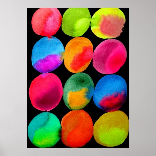 Neon Waterverf cirkel patroon abstracte kunstkleur Poster (Voorkant)