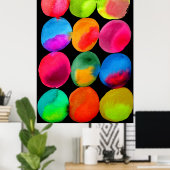 Neon Waterverf cirkel patroon abstracte kunstkleur Poster (Thuiskantoor)