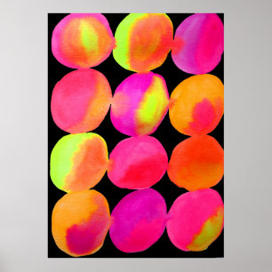 Neon Waterverf cirkel patroon abstracte kunstkleur Poster