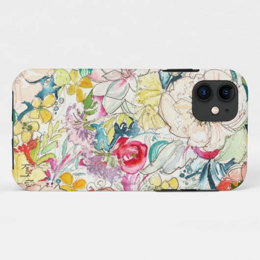 Neon Waterverf Flower iPhone Case (Achterkant (horizontaal))