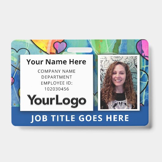 Neon Waterverf Medewerker ID Badge – Blauw Accent  (Voorzijde)
