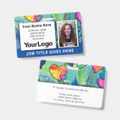 Neon Waterverf Medewerker ID Badge – Blauw Accent  (Voor- en achterkant)