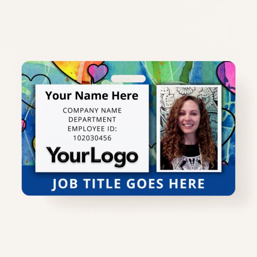 Neon Waterverf Medewerker ID Badge – Blauw Accent (Voorkant)