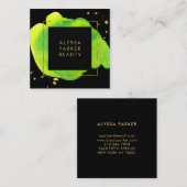 Neon Waterverf Splash op Black met Gold Vierkante Visitekaartje (Voorkant / Achterkant)