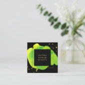 Neon Waterverf Splash op Black met Gold Vierkante Visitekaartje (Staand voorkant)