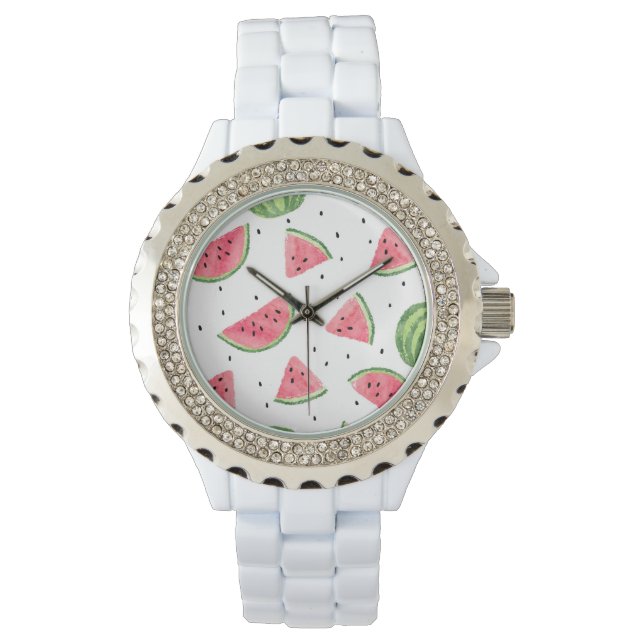 Neon Waterverf Watermeloenen Patroon Horloge (Voorkant)