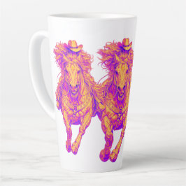 Neon Westers Paard Cowgirl Kunst Latte Mok