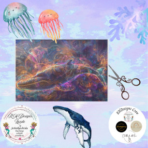 Neon Whale Oranje Paarse Blauwe Decoupage Tissuepapier