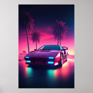 Neon Wheels: een Synthwave drive in de toekomst Poster