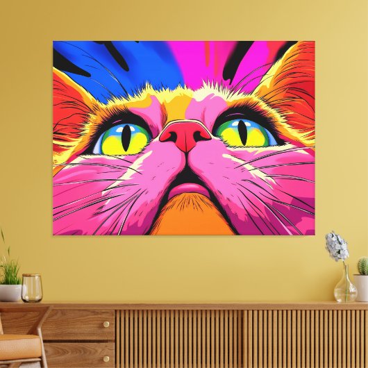 Neon Whiskers: het levendige visioen van een kat Canvas Afdruk (Insitu (Woonkamer))