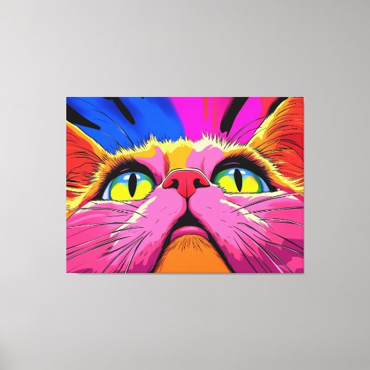 Neon Whiskers: het levendige visioen van een kat Canvas Afdruk (Voorkant)