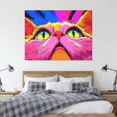 Neon Whiskers: het levendige visioen van een kat Canvas Afdruk (Insitu (Slaapkamer))