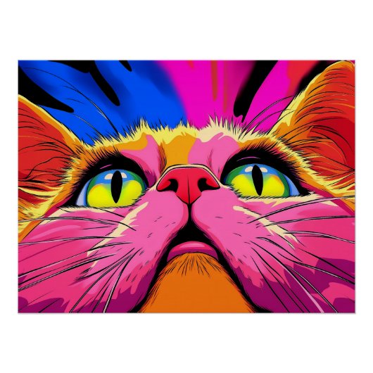 Neon Whiskers: het levendige visioen van een kat Perfect Poster (Voorkant)
