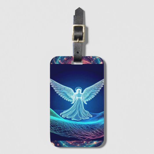 Neon White Angel op Galaxy Achtergrond Bagagelabel (Voorkant (verticaal))