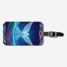 Neon White Angel op Galaxy Achtergrond Bagagelabel