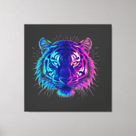 Neon White Tiger – Glowing Cyberpunk Wildlife Art Canvas Afdruk