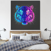 Neon White Tiger – Glowing Cyberpunk Wildlife Art Canvas Afdruk (Insitu (Slaapkamer))