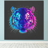 Neon White Tiger – Glowing Cyberpunk Wildlife Art Canvas Afdruk (Insitu (Houten vloer))