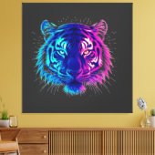 Neon White Tiger – Glowing Cyberpunk Wildlife Art Canvas Afdruk (Insitu (Woonkamer))