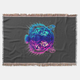 Neon White Tiger – Glowing Cyberpunk Wildlife Art Deken